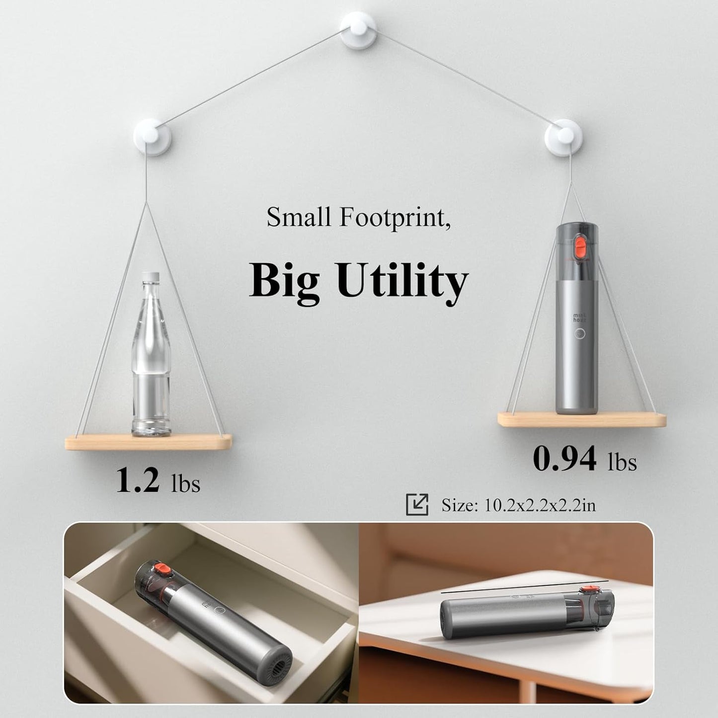 Minthouz Car Vacuum Portable Cordless, 3-in-1 Mini Handheld Vacuum, Strong Suction Combining Vacuuming, Blowing, and Pumping, HEPA Filters, Lightweight for Car, Home, Office Desk, Keyboards