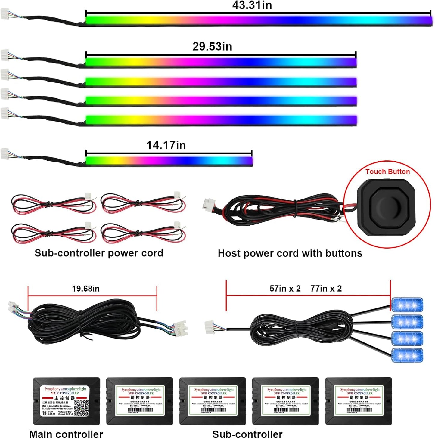 AMKI Dreamcolor Acrylic Interior LED Strip Light, Neon Light with Wireless APP Control, 10 in 1 Sub-Control Ambient Light Kit Accessories with DIY and Music Mode, 16 Million Colors