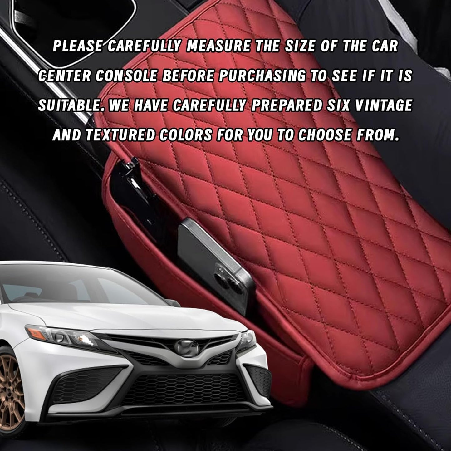 Car Center Console Cover, Upgraded Leather Arm Rest Cover for Car SUV, Car Middle Armrest Console Cover with 2 Storage Bags Scratch Resistant Waterproof Universal Car Accessories (Red)