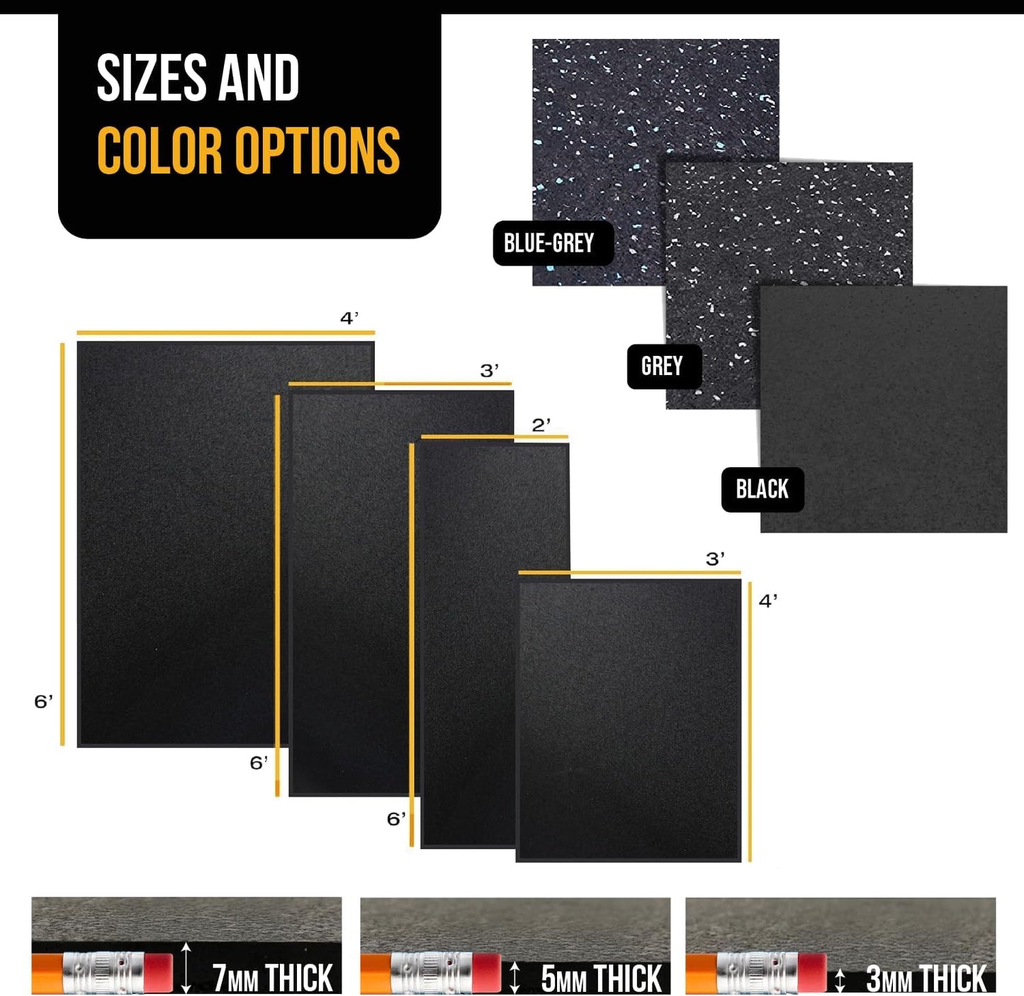 Rubber King Multi-Purpose Exercise Mat - 100% Recycled Thick Rubber Mat for Home Gym Flooring, Non-Slip, Low-Odor Durable Workout Mat for Indoor/Outdoor, Shoe-Friendly