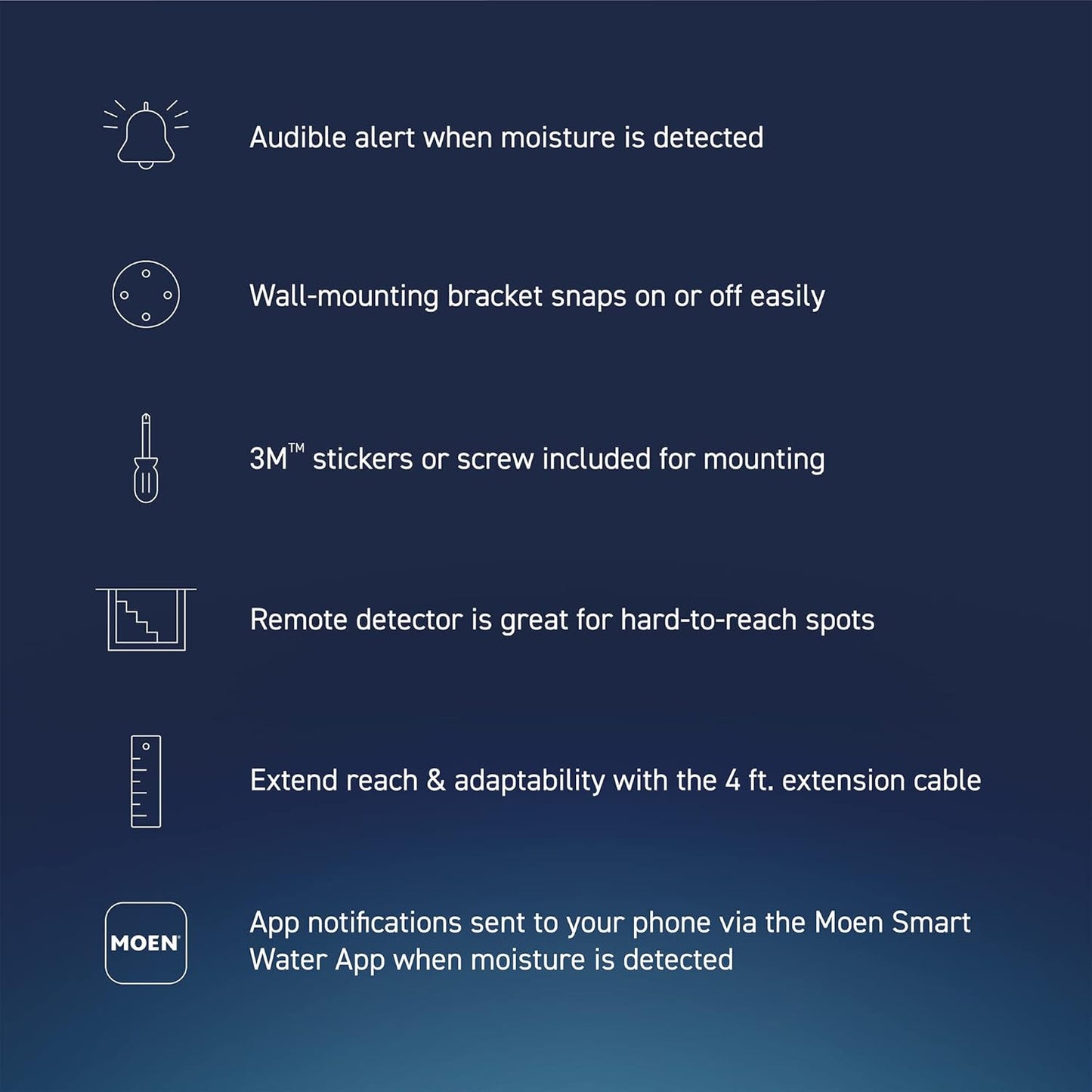 Flo by Moen Smart Water Detector, 3-Pack with Leak Sensing Cable (6-ft)