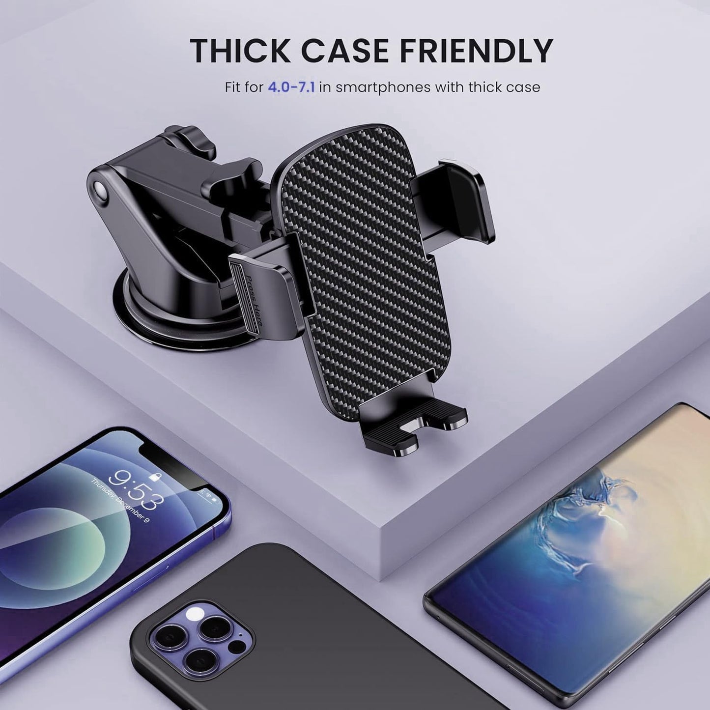 Qifutan Universal Car Phone GPS Navigator Mount - 3-in-1 Windshield/Dashboard/Air Vent Holder for iPhone & Android GPS Navigator, 360° Adjustable, Secure Suction Cup, Anti-Slip Silicone