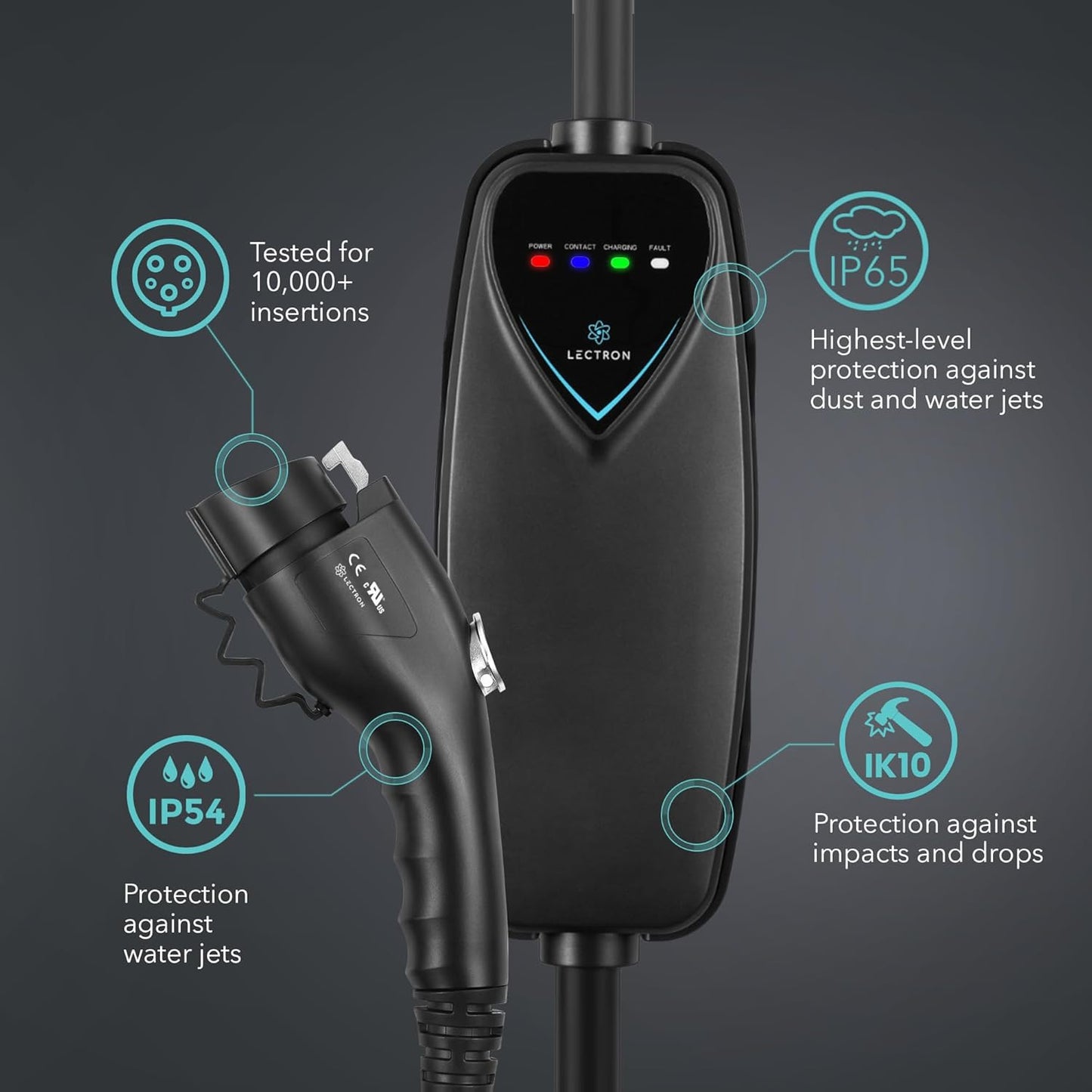 Lectron Level 2 EV Charger - ETL Certified, 240V, 40 Amp, NEMA 14-50 Plug, 16 ft Extension Cord & J1772 Cable- Portable Electric Car Charger for J1772 EVs and Plug-in Hybrid Vehicles