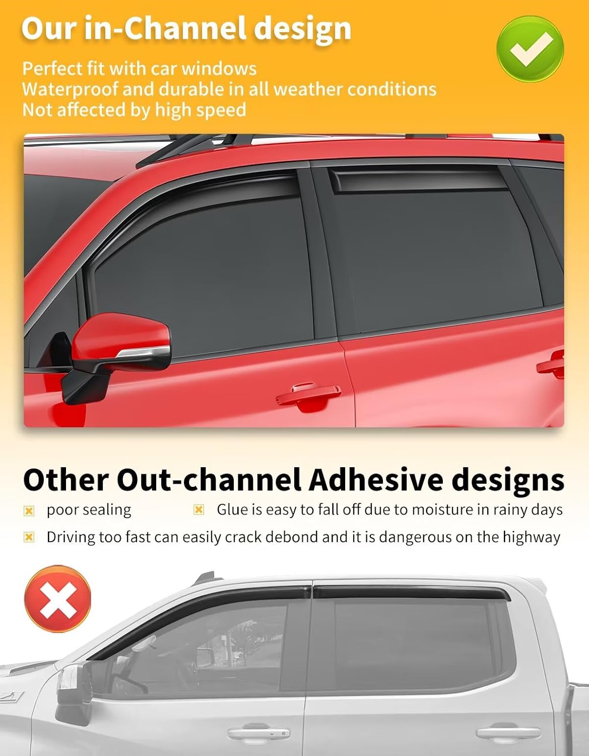 in-Channel Window Rain Guards Fit for Subaru Forester 2019 2020 2021 2022 2023 2024 Extra Durable Window Visors Window Deflectors Vent Visors Vent Shades Car Accessories-4 pcs 2-Q17