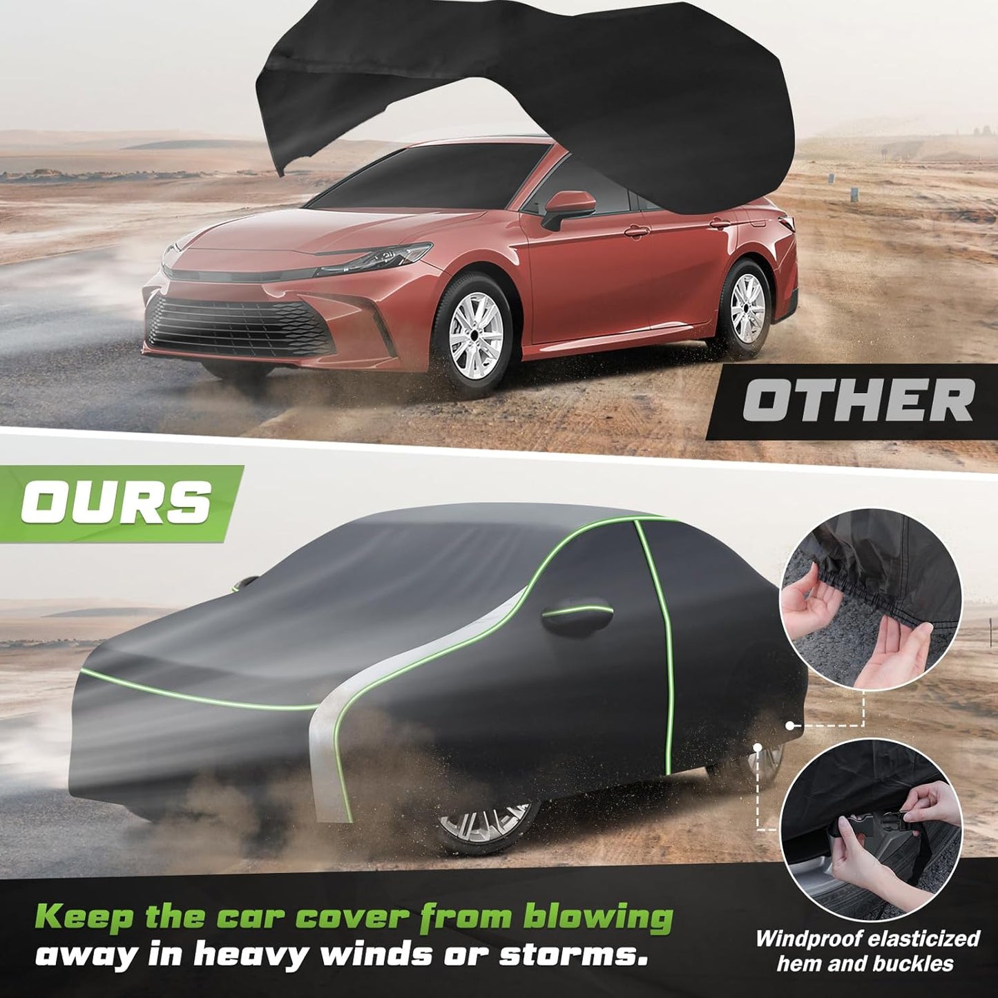 Mixsuper Liner Car Cover for Toyota Camry 1987-2025, 7 Layers Waterproof Car Cover Accessories for Camry with Zipper Door, Windproof Straps, Reflective Strips, Anti-UV, All Weather