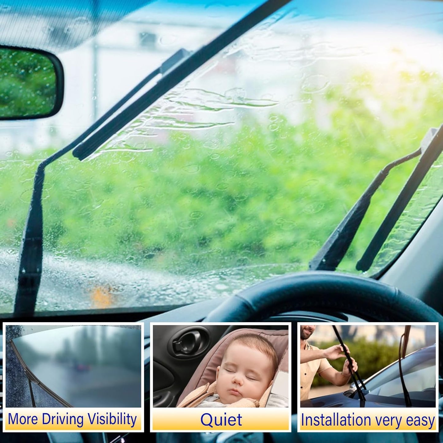 3 wipers Replacement for 2006-2011 Mini Cooper, Windshield Wiper Blades Original Equipment Replacement - 19"/18"/10" (Set of 3) U/J HOOK