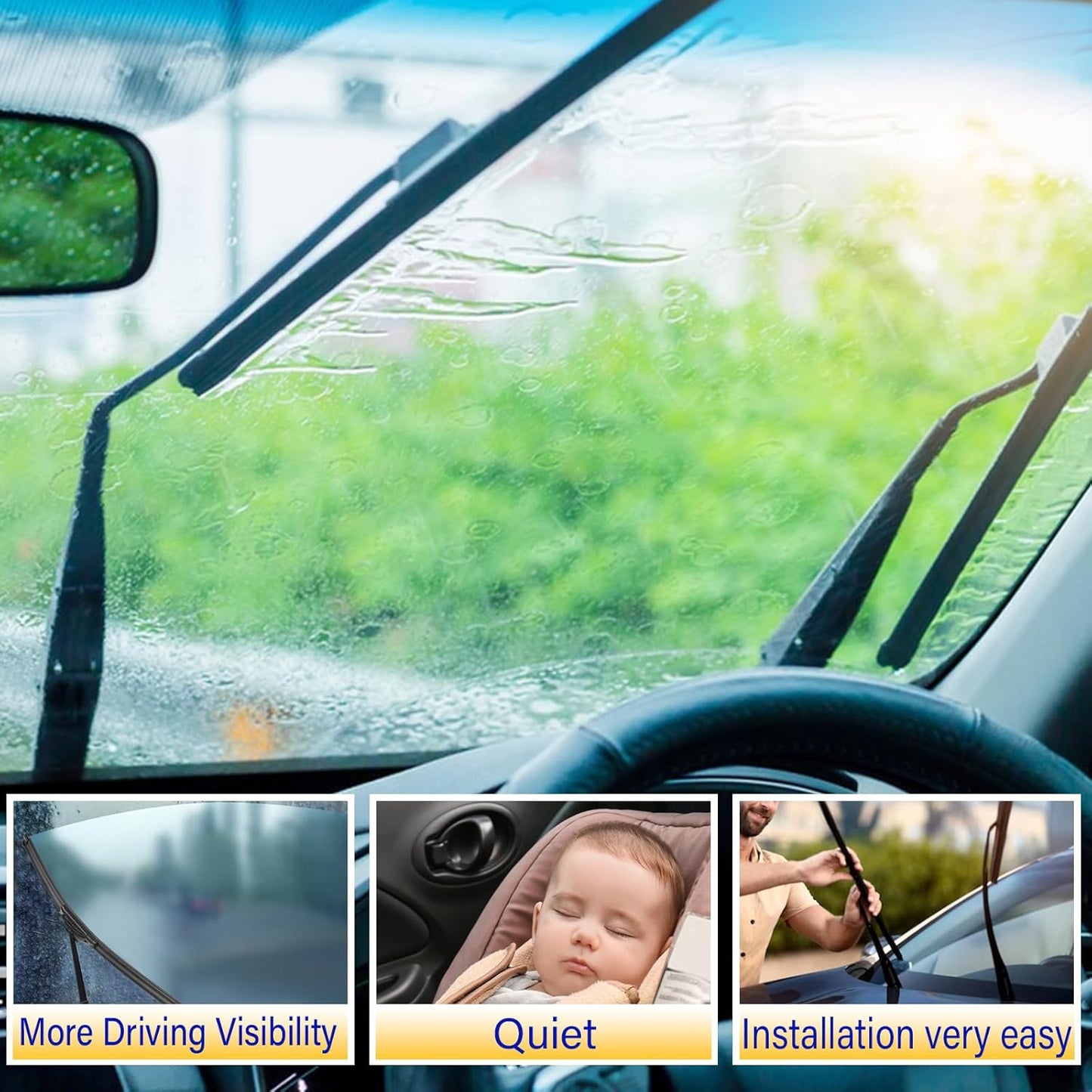 3 wipers Replacement for 2012-2019 Fiat 500, Windshield Wiper Blades Original Equipment Replacement - 24"/14"/12" (Set of 3) U/J HOOK