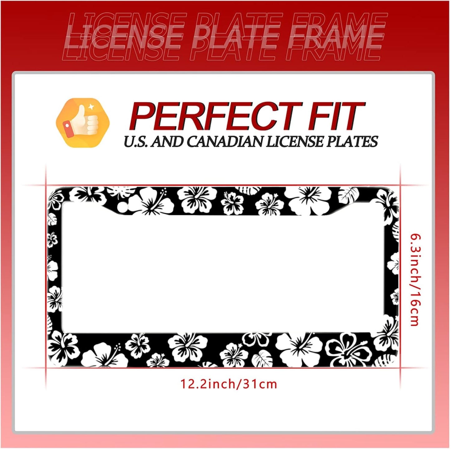 White Hibiscus Hawaii Flowers License Plate Frames Floral Round Hole Personalise License Plate Frame Car Universal Accessories Stainless steel Cars Decor Fits Standard US Vehicles Size 12.2 x 6 Inches