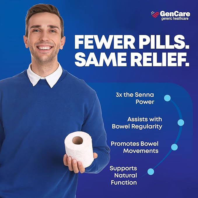 GenCare - Maximum Strength Senna Laxative 25mg (100 Tablets) - Gentle Constipation Relief Sennosides USP Stimulant Laxatives Digestion Pills - Natural Overnight Relief while You Sleep - Generic Ex Lax