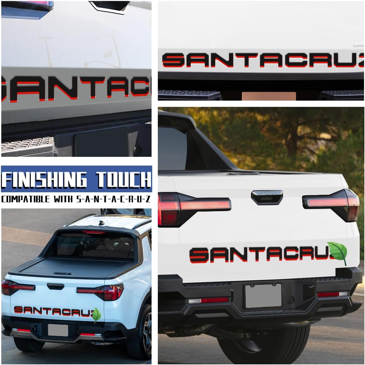 Tailgate Insert Letters Compatible for 2022 2023 2024 2025 Santa Cruz 4D Raised Tailgate Decal Letters (Double Layer Red Edge Black Faced)