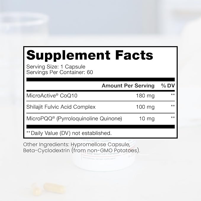 MicroActive CoQ10 Enhanced with MicroPQQ + Shilajit βSustained Releaseβ 60 Veg Caps | Convenient Once a Day Clinical Dose | 2 Month Supply | Vegan | Pharmaceutical Grade