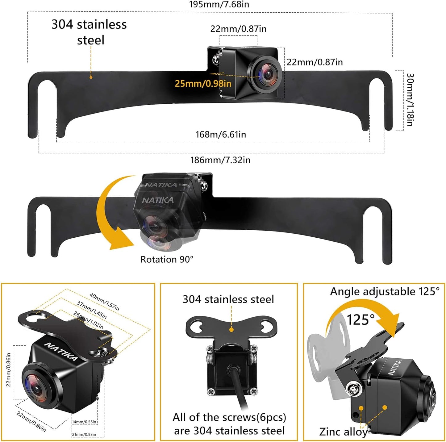 NATIKA Backup/Front View Camera: No Distorted Affect Starlight Night Vision HD Waterproof 720P AHD and TVI Hitch Backup/Reverse/Rear View Camera License Plate for Cars Pickup Trucks SUV RV Van