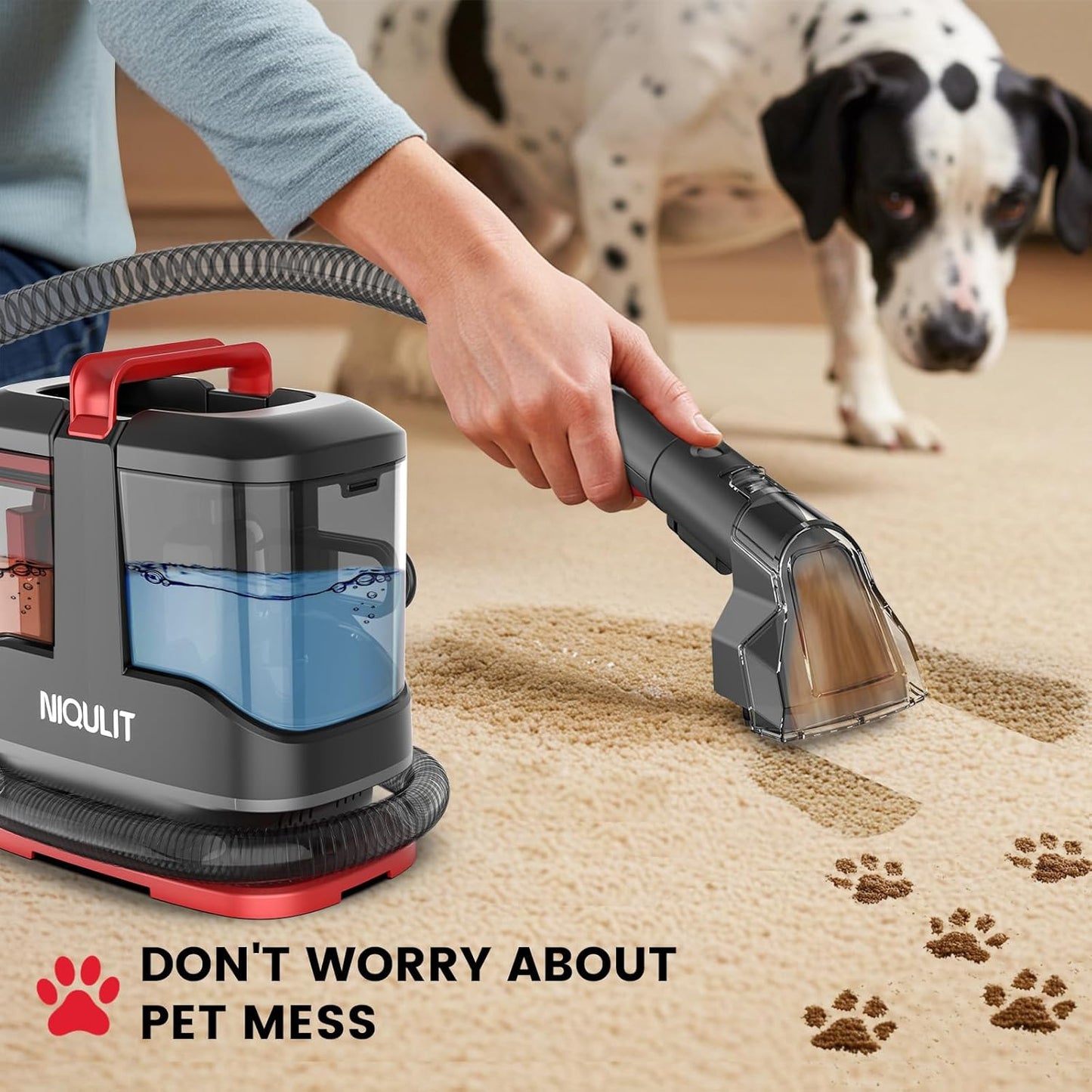 Portable Spot Cleaner Machine for Carpet and Upholstery, 15Kpa Powerful Suction for Pet Stain, Couche & Car, with Dual BrushHeads & Self-Cleaning System, Spot Cleaner for Area Rug, Stair and Furniture