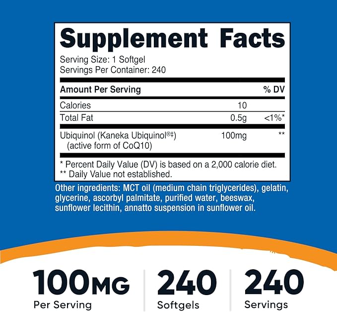 Nutricost Ubiquinol Softgels (100mg, 240 Softgels) - Superior Absorption Antioxidant | Active Form of CoQ10 - Gluten Free, Non-GMO