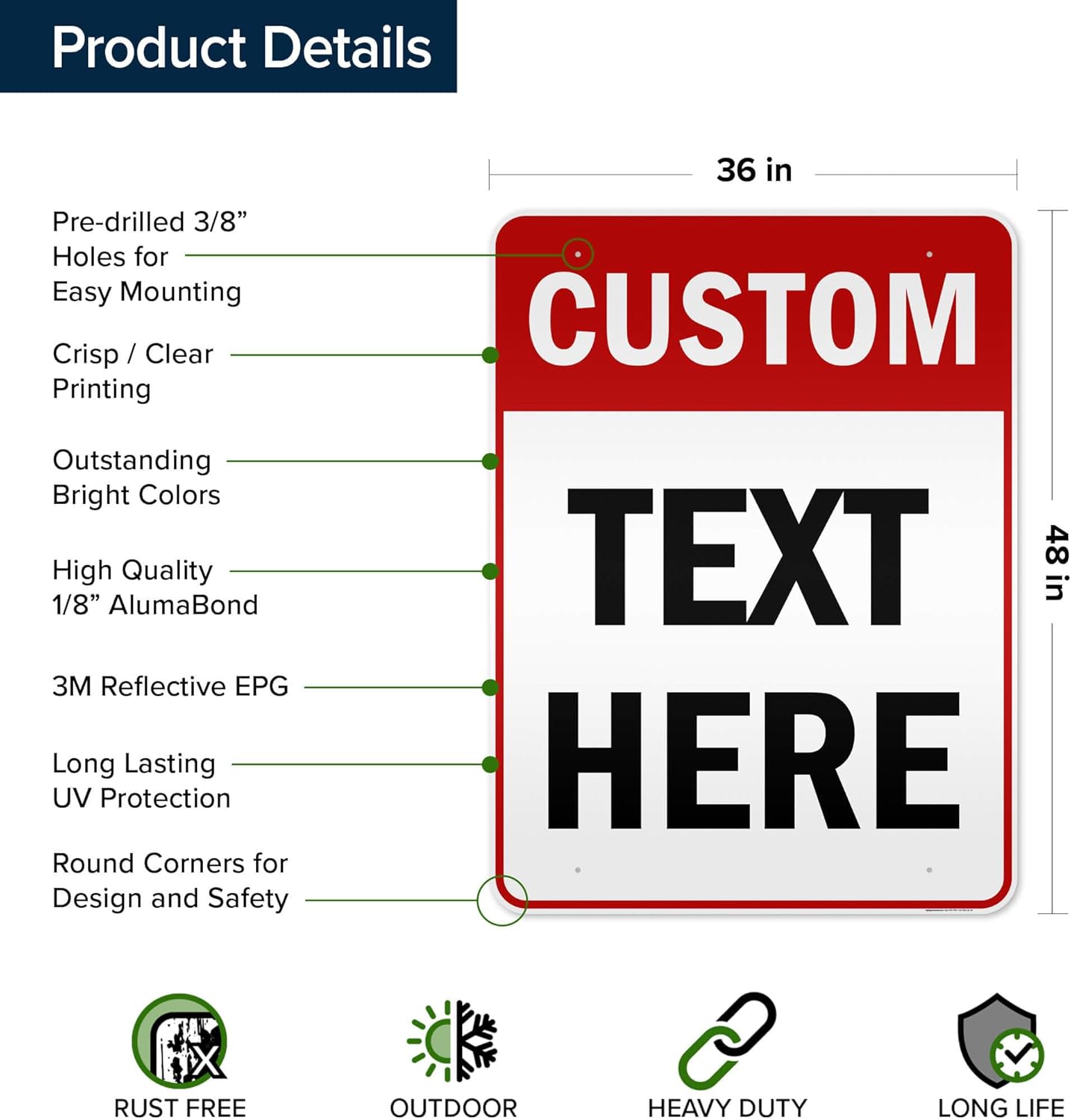 Custom Sign, Custom Sign for Business, Indoor/Outdoor use. 36x48 Inches, Reflective, Rust Free DiBound, Fade Resistant, Made in USA by My Sign Center (Header)