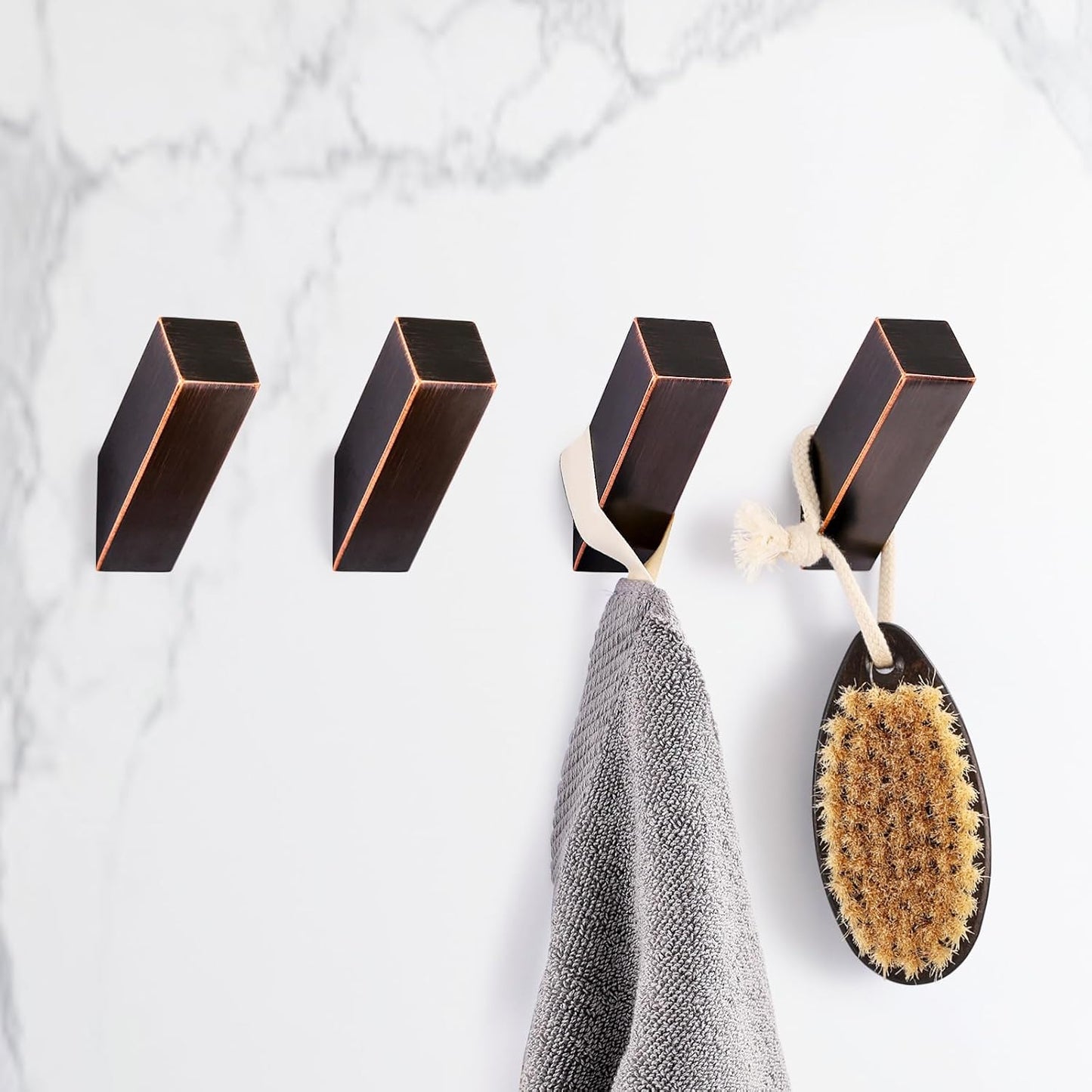 NINETREX Towel Hooks for Bathrooms,Wall Hooks SUS 304 Stainless Steel Heavy Duty Wall Mounted Robe Towel Hooks for Bathroom Bedroom Garage Coat Hanging 4 Pack (Oil Rubbed Bronze,Drill Hole)