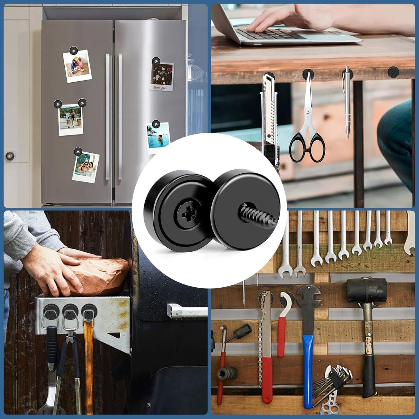 MIKEDE Strong Magnets Heavy Duty, 40LB Strong Rare Earth Magnets, Black Neodymium Cup Magnet with Countersunk Hole and Steel Screws, Powerful Pot for Wall Mounting,Workplace - 10 Pack