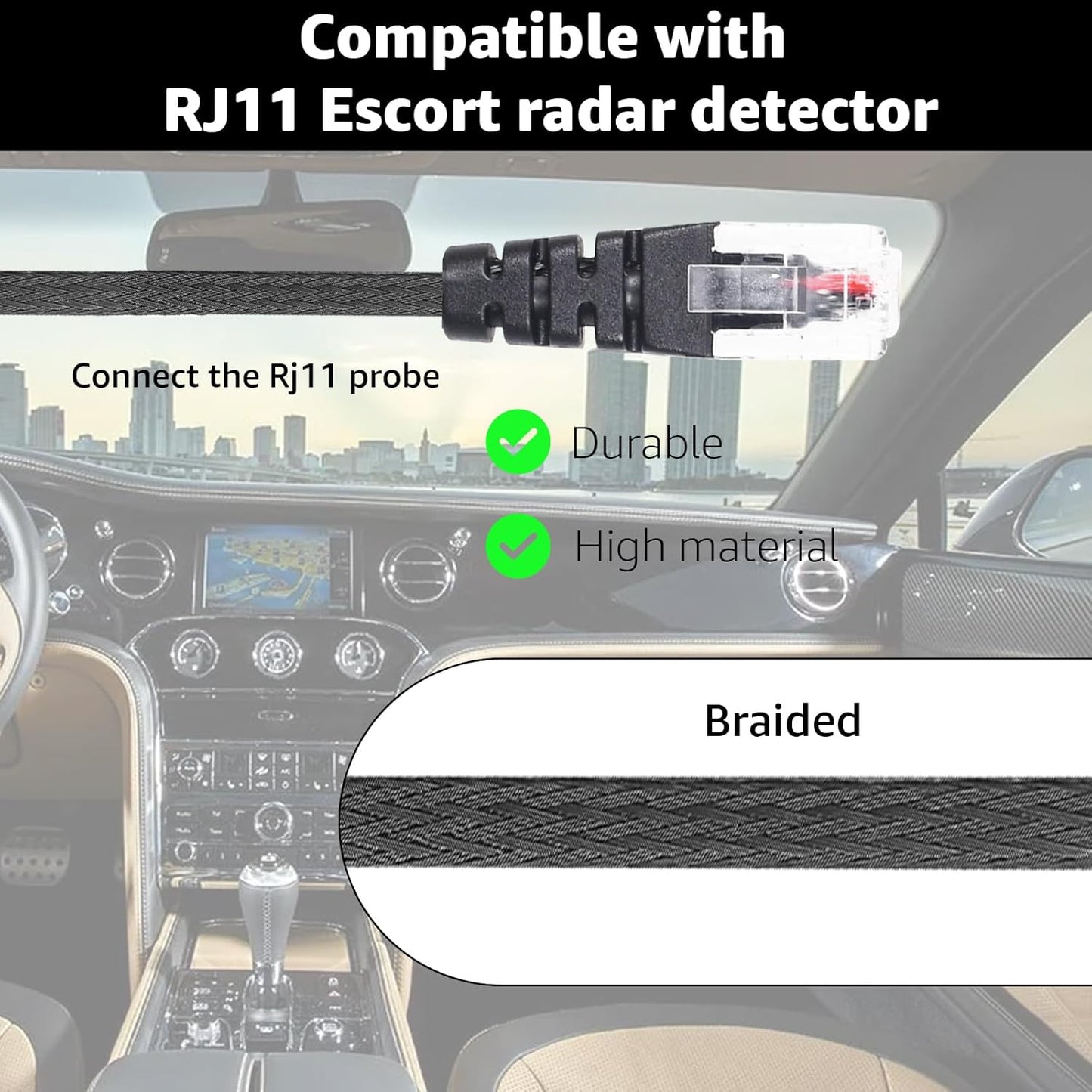 1PC RJ11 Replacement Mirror Wire Power Cord for Escort Radar Detectors,Fits Max 360C MaxCam Redline,Max Max2 Max 360,Inline Fuse,9500ix 8500x50 Redline Models 