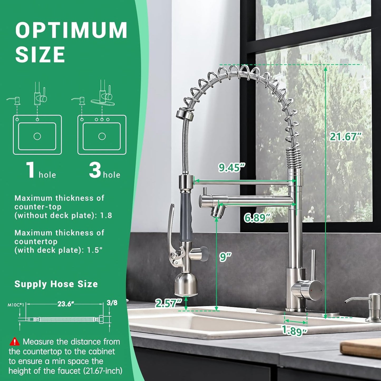 Fapully Commercial Kitchen Faucets with Pull Down Sprayer Brushed Nickel LED Single Handle Faucet for Kitchen Sink, Kitchen Faucet with Soap Dispenser and Deck Plack for 4 Hole