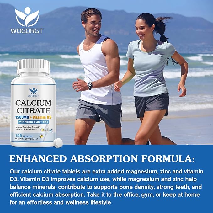 Calcium Citrate 1200mg Supplement with Vitamin D3 for Women and Men - Calcium Magnesium Zinc D3 Supplement for Bone, Teeth, Immune Support, Vegan-Friendly - 120 Tablets