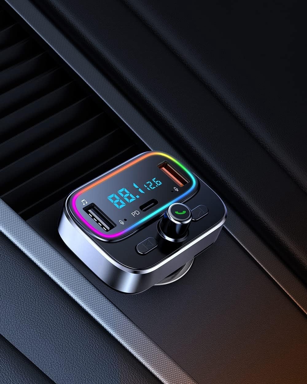 Bluetooth FM Transmitter for Car Wireless Radio Adapter Kit, Hands-Free Calling Dual Microphone, Fast Charging 18W & PD 20W for All Smartphones Audio Players, Supports TF/SD Card and USB Disk