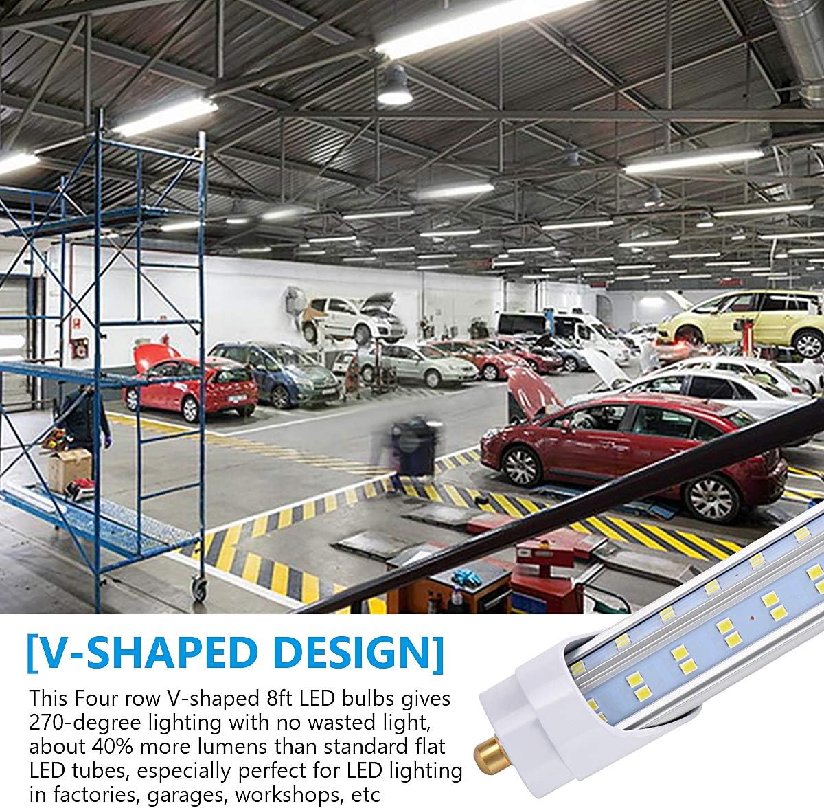 10 Pack,8 Foot LED Bulbs, 150W 19000lm 5000K Daylight, Super Bright, T8 T10 T12 LED Tube Lights, V Shape, FA8 Single Pin LED Lights, Clear Cover, 8 Foot LED Bulbs to Replace Fluorescent Light Bulbs