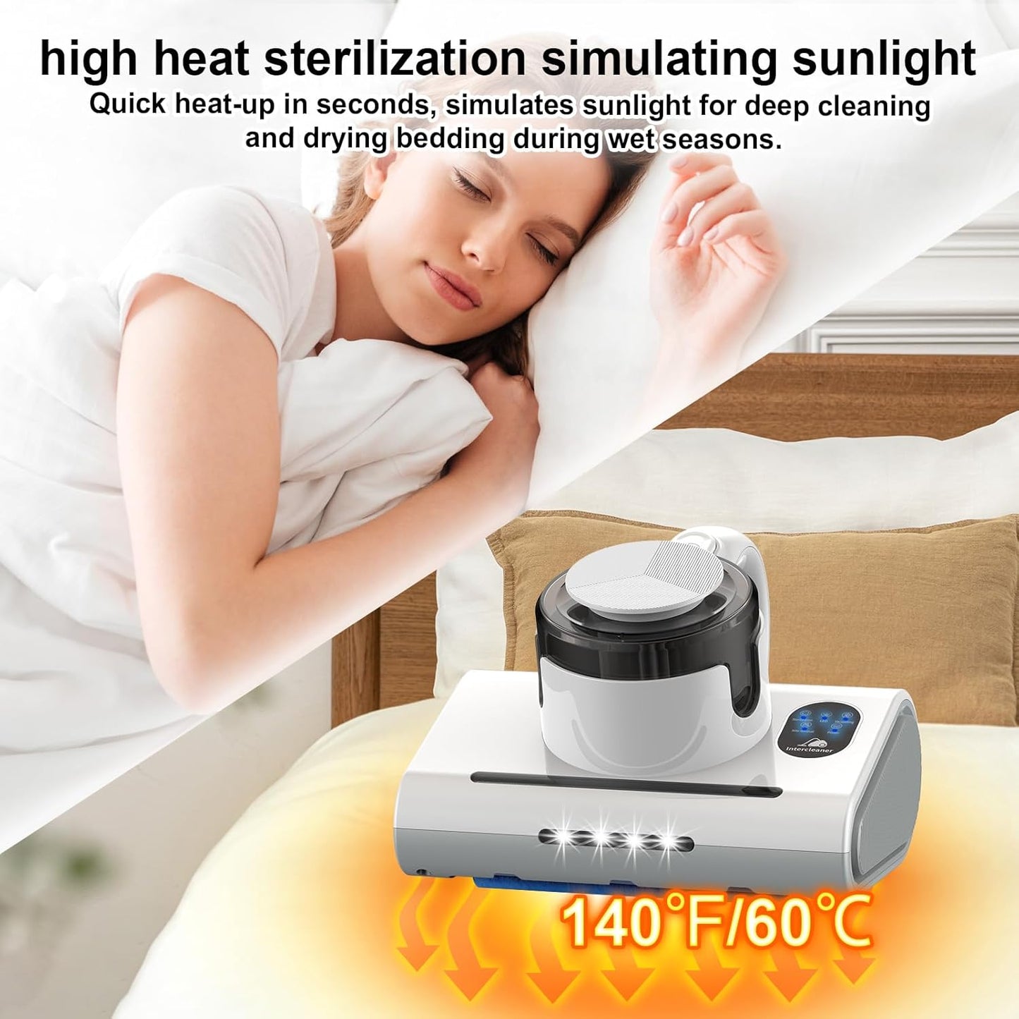 Mattress Vacuum Cleaner,13Kpa Powerful Suction Bed Vaccum Cleaner with UV-C Light,LED Headlights and High Heating Tech,1.2kg Light Weight Handheld vaccum for spot Cleaning,Sofa,Couch Fabric Cleaner