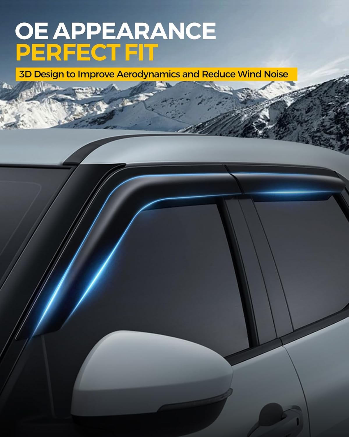 Rain Guards for Car Windows, Tape-On Window Visors Rain Guards Fit for 2019-2024 Chevy Silverado 1500/GMC Sierra 1500 Crew Cab, Window Deflectors, Vent Visors Car Accessories, 4 Pieces