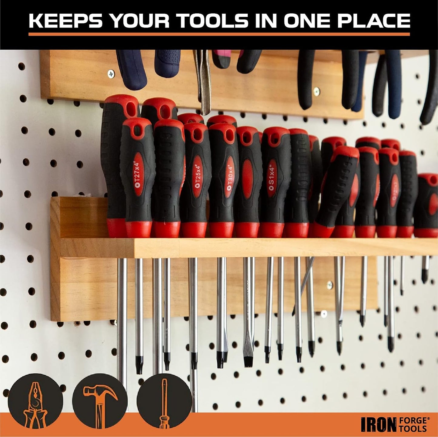 Screwdriver Organizer, Hammer Holder and Pliers Rack - Wall Mount Workshop Hand Tool Organizers and Storage