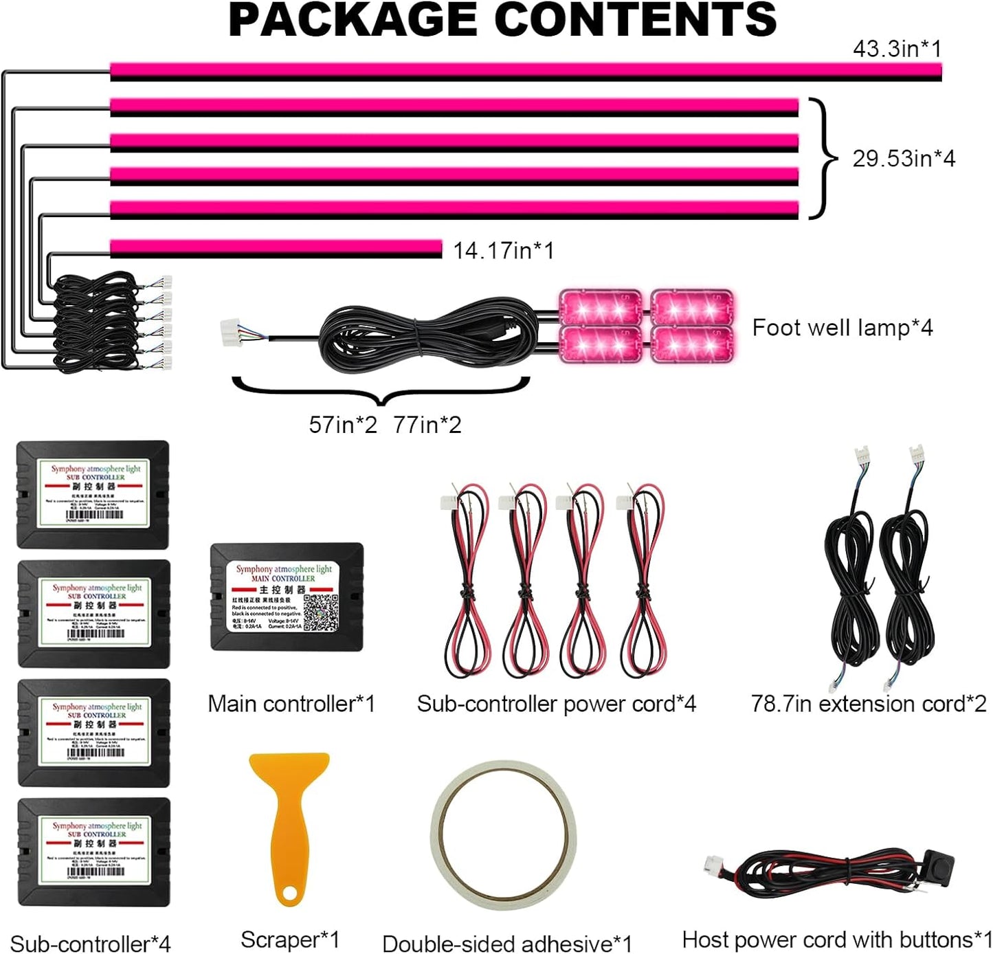 Interior Car LED Strip Lights, AMKI Acrylic LED Lights RGB 10 in 1 with Wireless APP Control Music Sync, Car Ambient Lighting Kits, Music Sync & DIY Function