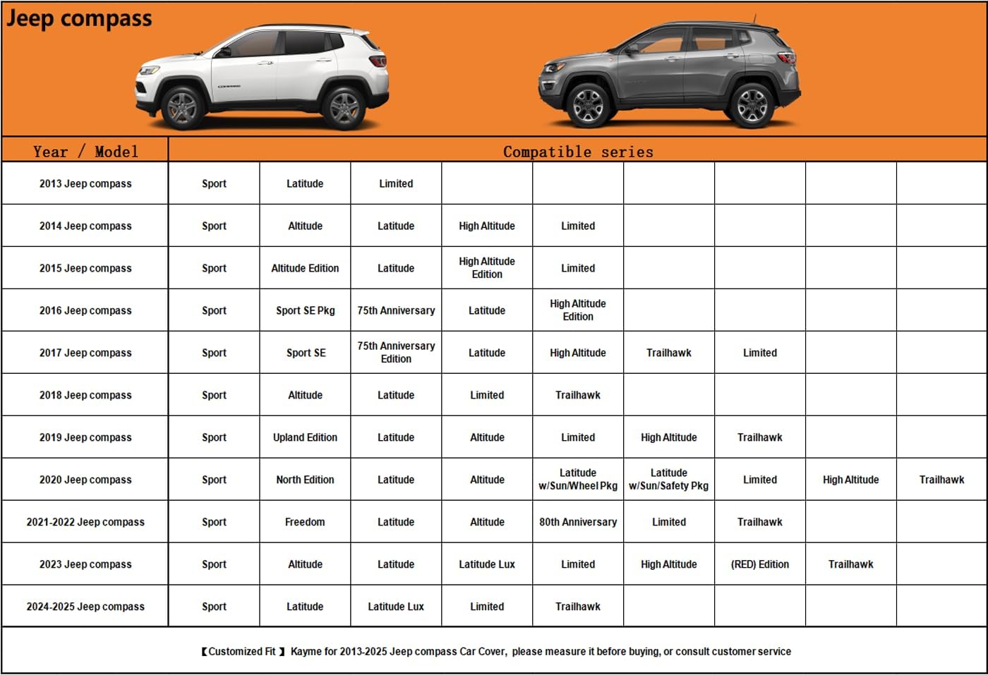 Kayme 6 Layers SUV Car Cover Custom Fit for Jeep Compass(2006-2025) Waterproof All Weather for Automobiles, Outdoor Full Cover Rain Sun UV Protection.Silver