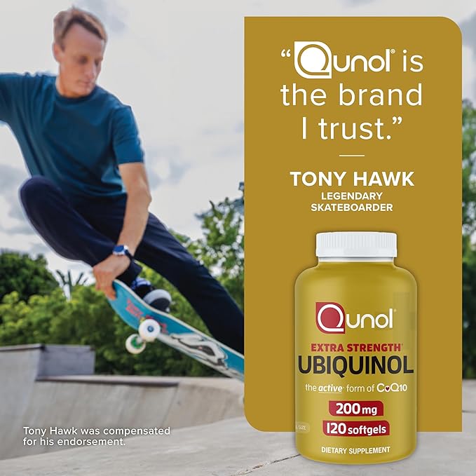 Qunol Ubiquinol CoQ10 200mg Softgels, Powerful Antioxidant for Heart and Vascular Health, Essential for Energy Production, Natural Supplement Active Form of CoQ10, 60ct Softgels