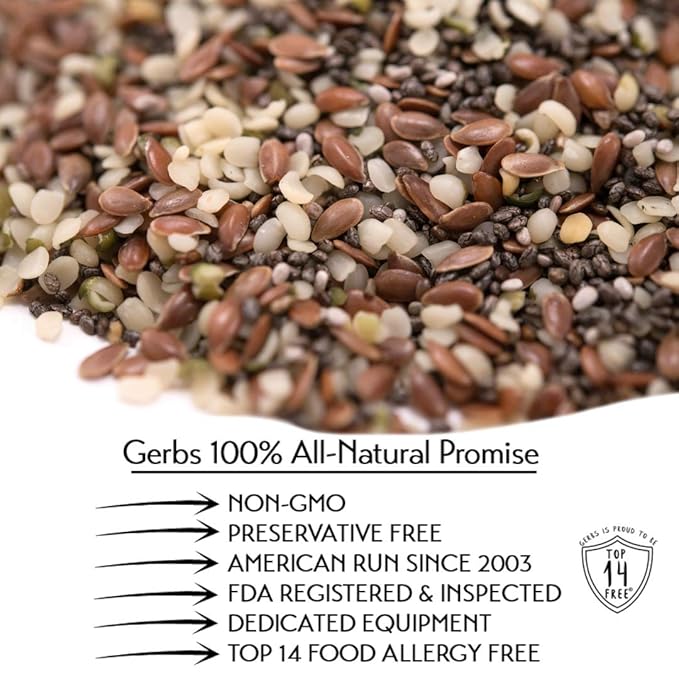 GERBS Super 3 Seed Snack Mix 4 LBS. Premium Grade | Top 14 Food Allergy Free | Resealable Bulk Bag | Made in USA | Raw Flax, Chia, Hemp Seed Trail Mix | Gluten Peanut Tree Nut Free