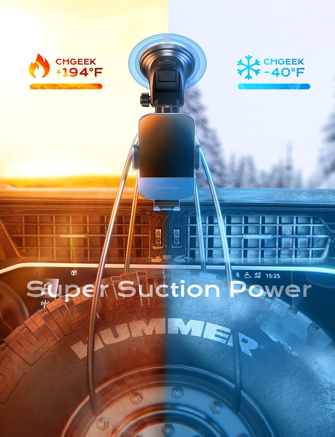 CHGeek Wireless Car Charger, 15W Fast Charging Auto Clamping Car Charger Phone Mount Phone Holder fit for iPhone 15 14 13 12 11 Pro Max Xs, Samsung Galaxy S25 Ultra S24 S23 S22, S21, S20, Blue