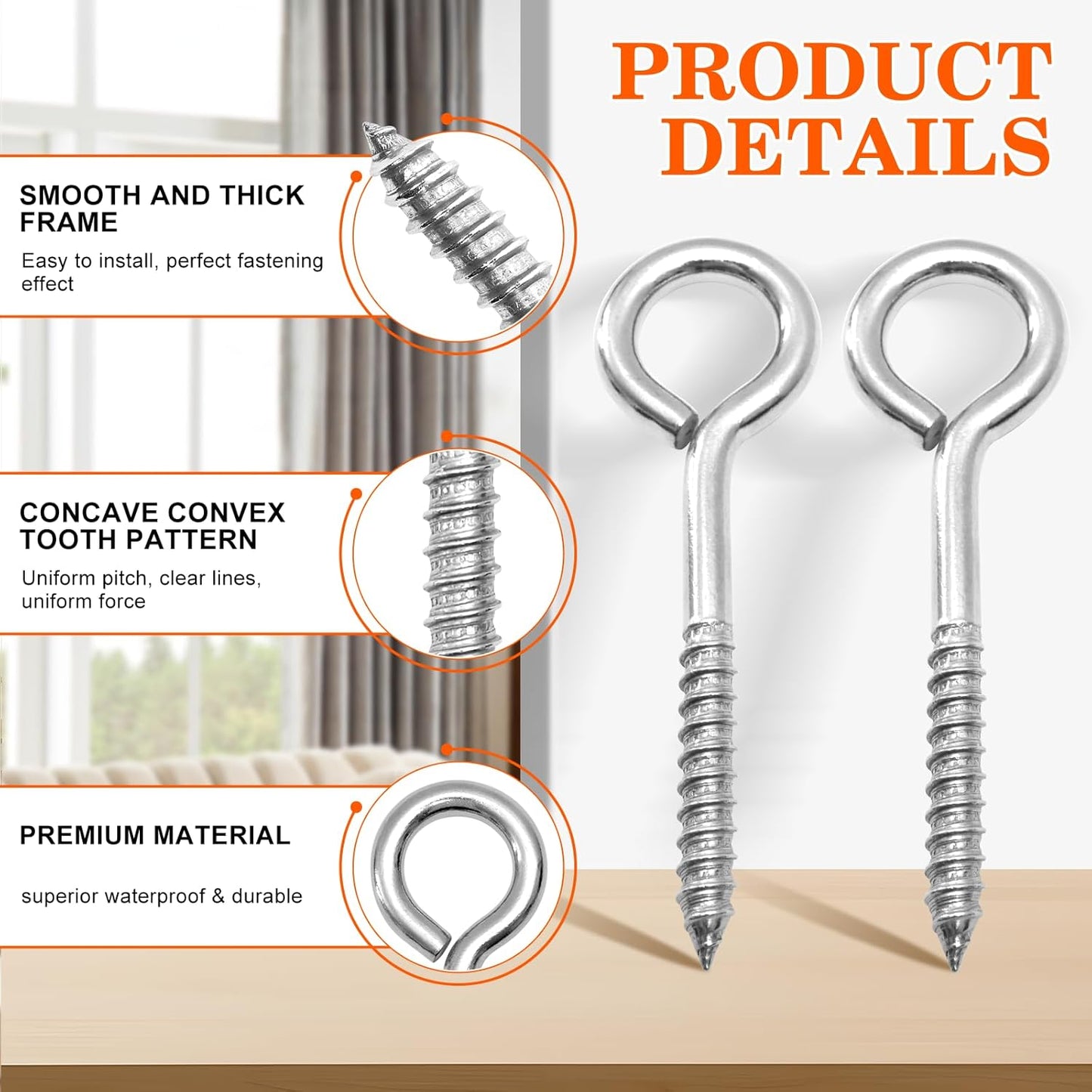 8Pcs Self Tapping Eyelet Screw Eye Bolt,6 Inch Heavy Duty Screw Eyes Hooks ,M10 Wooden Large Screw Eye Hook,Load Capacity 800 Lbs for Hammock ,Yoga,Heavy Indoor Outdoor Uses (8, M10-6 INCH)