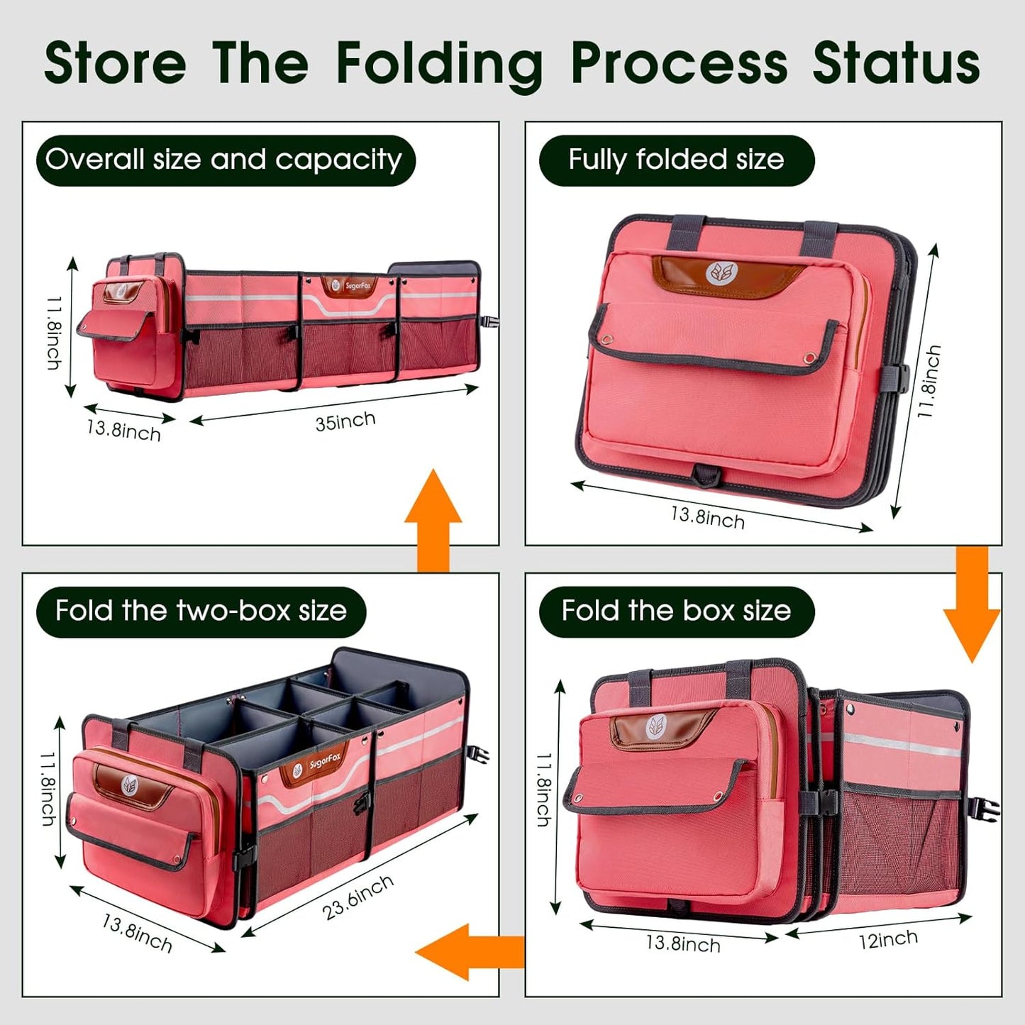 Trunk Organizer, Heavy-Duty Storage for Car & SUV, Foldable Waterproof Car Organizer with Cooler, Collapsible Multi-Compartment Storage, 95L, Pink-M003