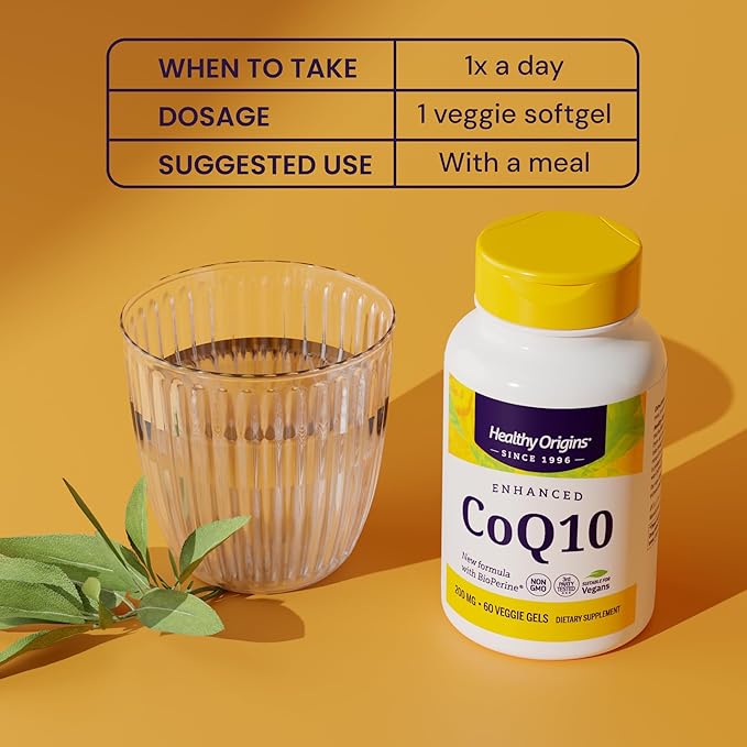Healthy Origins Natural Enhanced CoQ10 (BioPerine®), 200 mg - Heart Health & Energy Supplement - Gluten-Free & Non-GMO Supplements, with BioPerine & Sunflower Lecithin ((Pack of 1) 150 Veggie Gels)