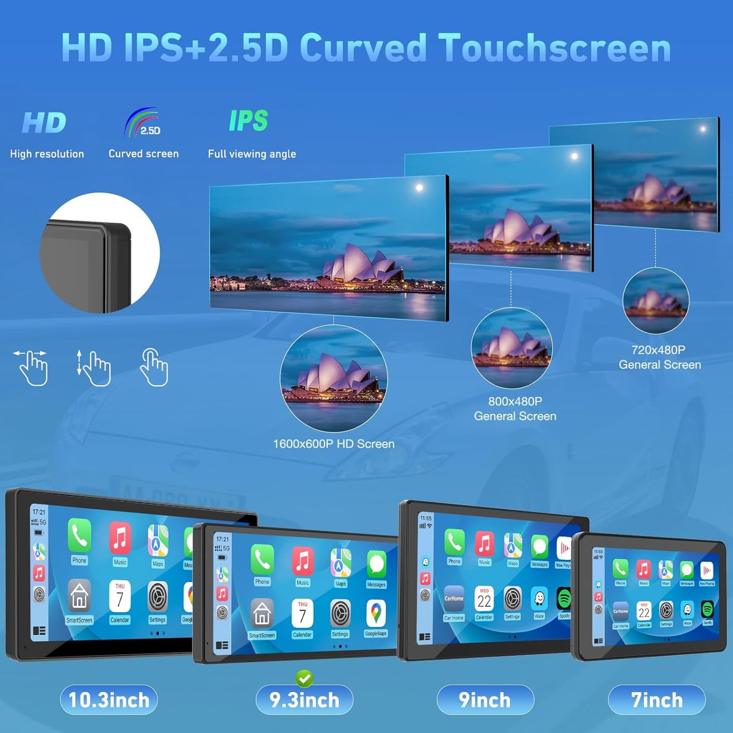 2025 CARPURIDE 9.3 Inch Carplay Screen for Car, Compatible with Wireless/Wired Apple CarPlay, Android Auto and Mirror Link - Bluetooth Audio, Navigation,Siri, FM, AUX, C92 with Backup Cam