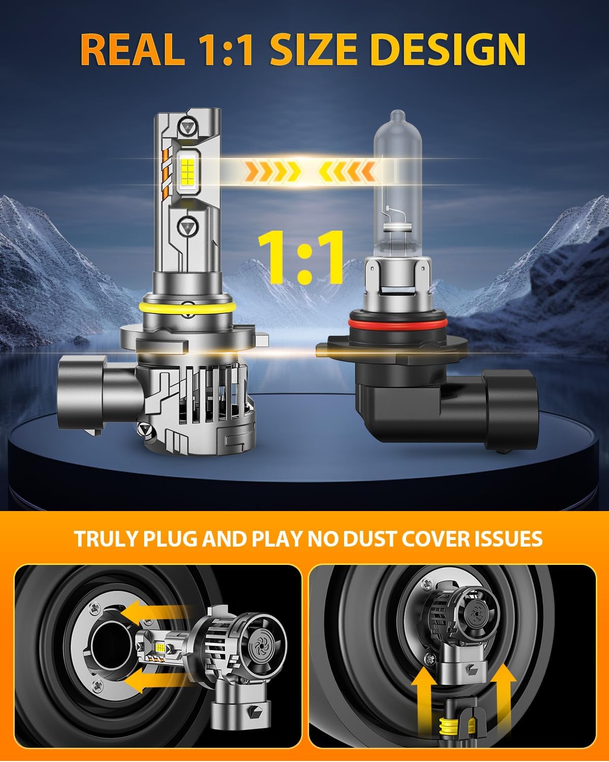 FAHREN πππ°ππ¬π H11 9005 LED Bulbs Combo, ππππππππ 10X Super Brighter, 1:1 Size Easy Installation 9005 H11 Driving Light Bulbs, Plug-N-Play Canbus Ready, Pack of 4