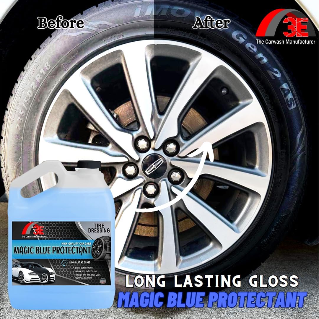 Magic Super Blue Tire Shine Protectant 128 Fl Oz – Long Lasting High Gloss Dressing for Vinyl, Rubber & Plastic - Silicone based Formula – Safe for Cars, Trucks, RVs, & More (1 Gallon)