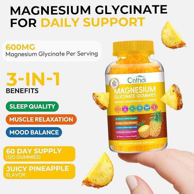 Magnesium Glycinate Gummies 600mg, Sugar Free Chewable Magnesium Gummies for Men & Women, Supports Evening Routine & Inner Balance, No Melatonin, Gluten Free, Non GMO, Vegan, 60 Days Supply, 2 Pack