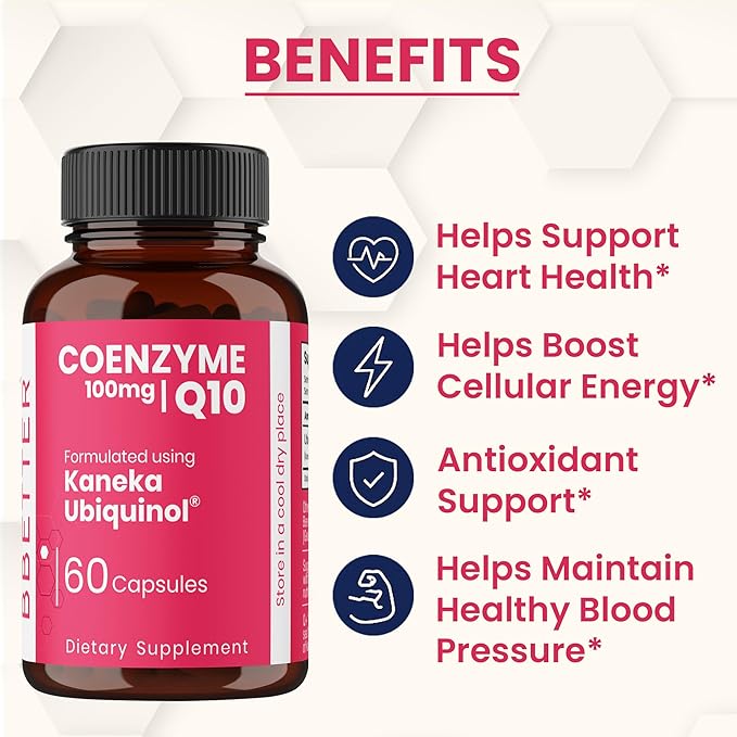 BBETTER Coenzyme Q10 โ 100 mg with Kaneka Ubiquinol, Active Form of CoQ10 -Supports Cellular Health & Natural Energy Production- High-Absorption Formula - 120 Softgels