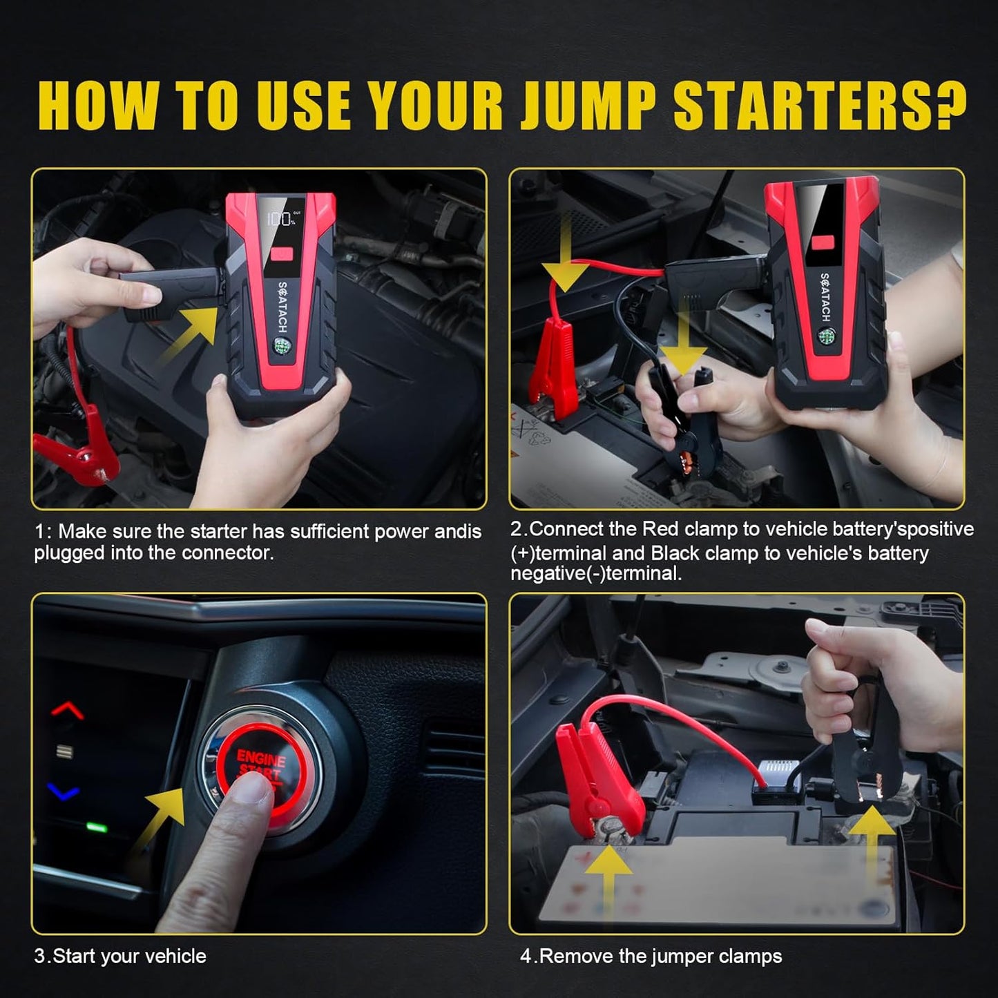 Scatach 011 5000A Car Battery Jump Starter,12V Jump Starter Battery Pack (up to 14.0L Gasoline and 12.0L Diesel Engine), Portable Jump Box with 3 Modes Flashlight and Jumper Cable