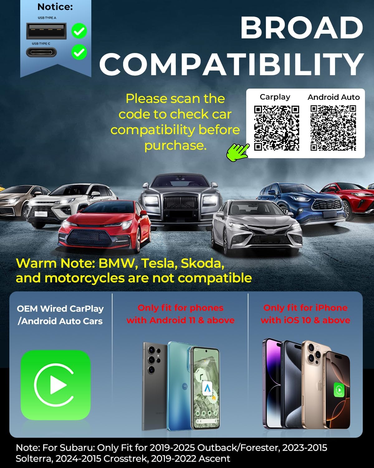 AuroraLink Wireless Carplay & Android Auto Wireless Adapter 2-in-1 Fast & Stable Carplay Wireless Adapter Convert Wired to Wireless Car Play Dongle for iOS 10+/Android 11+ (Purple)