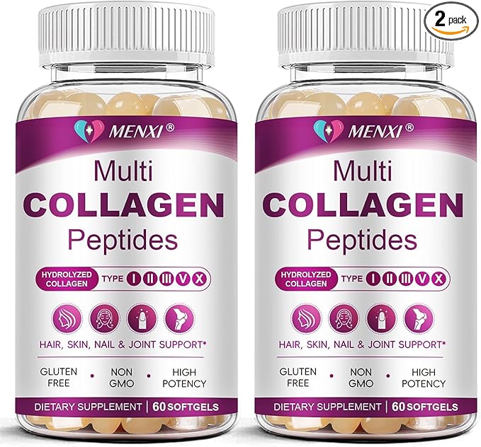 Multi Collagen Peptides Softgel for Women & Men - Type I, II, III, V, X - Hydrolyzed Collagen Peptides with Biotin, Vitamin C & Hyaluronic Acid - Support Skin Hair Nail & Joint - Non GMO, 120 Softgel