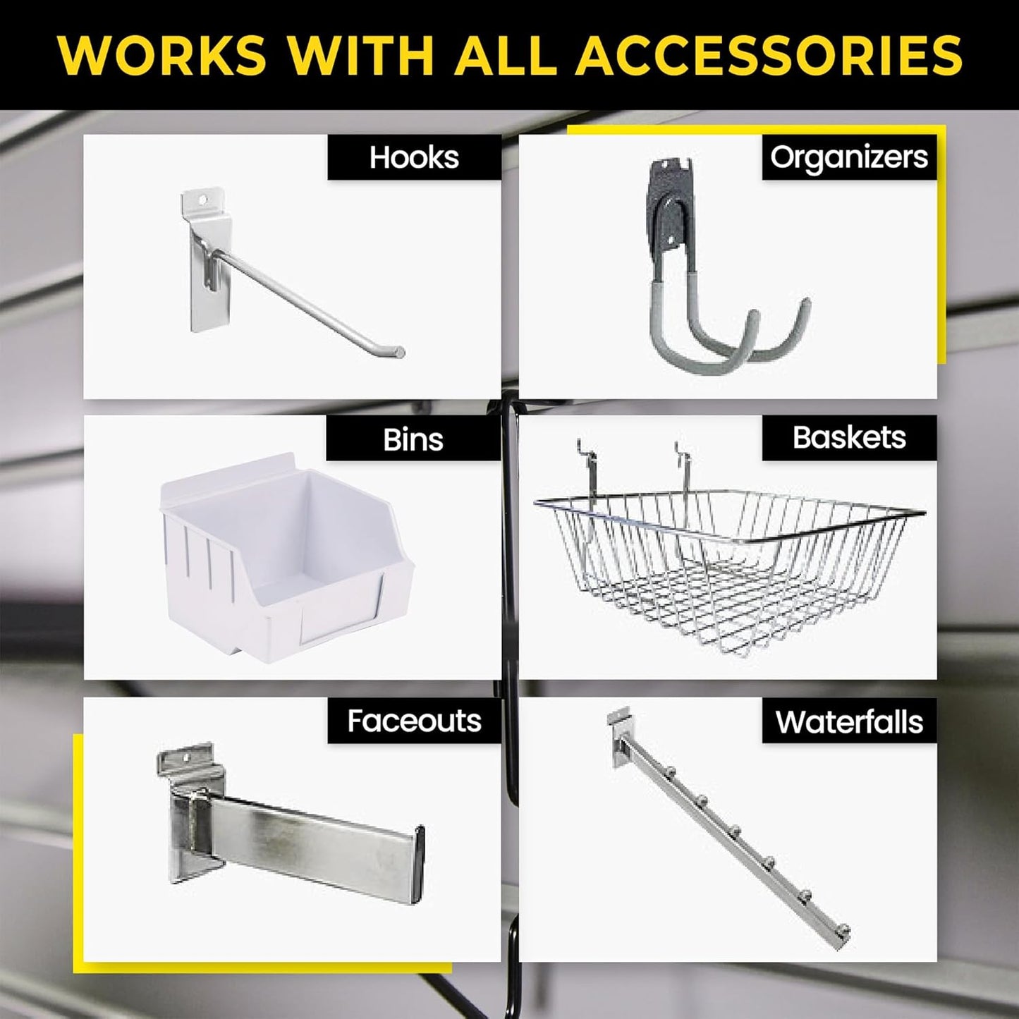 Slatwall Panel Garage Wall Organizer: Heavy Duty Wall Mounted PVC Wall Rack, Interlocking Slat Wall Paneling for Garage Wall Storage, Slatwall Board, Slatwall Shelves System -Black (3’H x 4’W)