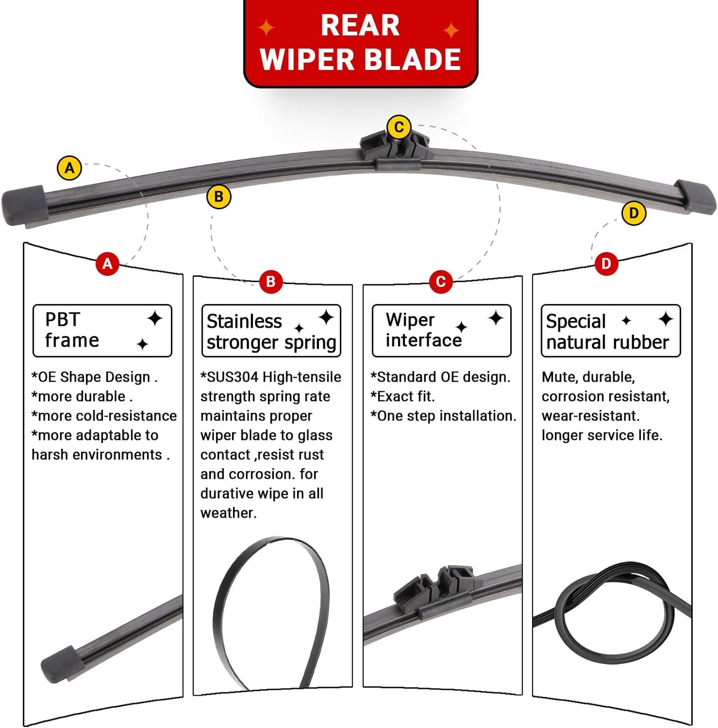 Windshield Wiper Blades Replacement for BMW X3 2011 2012 2013 2014 2015 2016 2017 Original Factory Quality Front Rear Wipers Blade Set for My Car - 26" 20" 13" (Pack of 3)