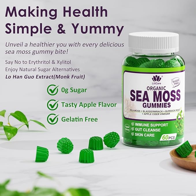 (2 Pack) Sea Moss Gummies - Irish Sea Moss Gummies for Adults & Kids - Advanced Superfood Seamoss Supplement with Organic Bladderwrack & Burdock Root Extract,ACV for Daily Immune, Gut Cleanse, Vegan