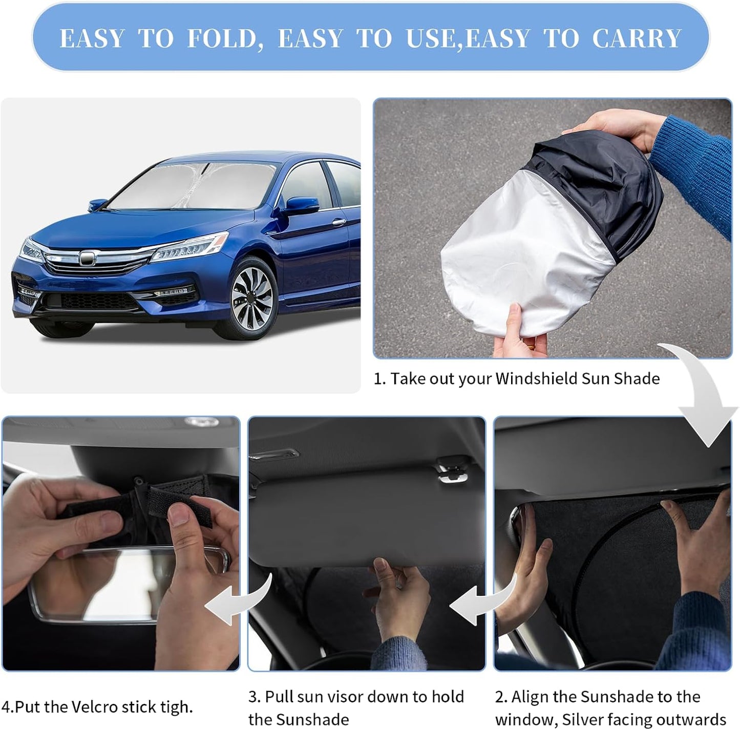 for Honda Accord 9th Gen 2013-2017 Sun Shade Sunshade Windshield Cover, 4-Layer Front Window Shade Custom Fit Accord Sun Visor Shield 240T Foldable Shade Blocks UV Rays Cooler Car Accessories