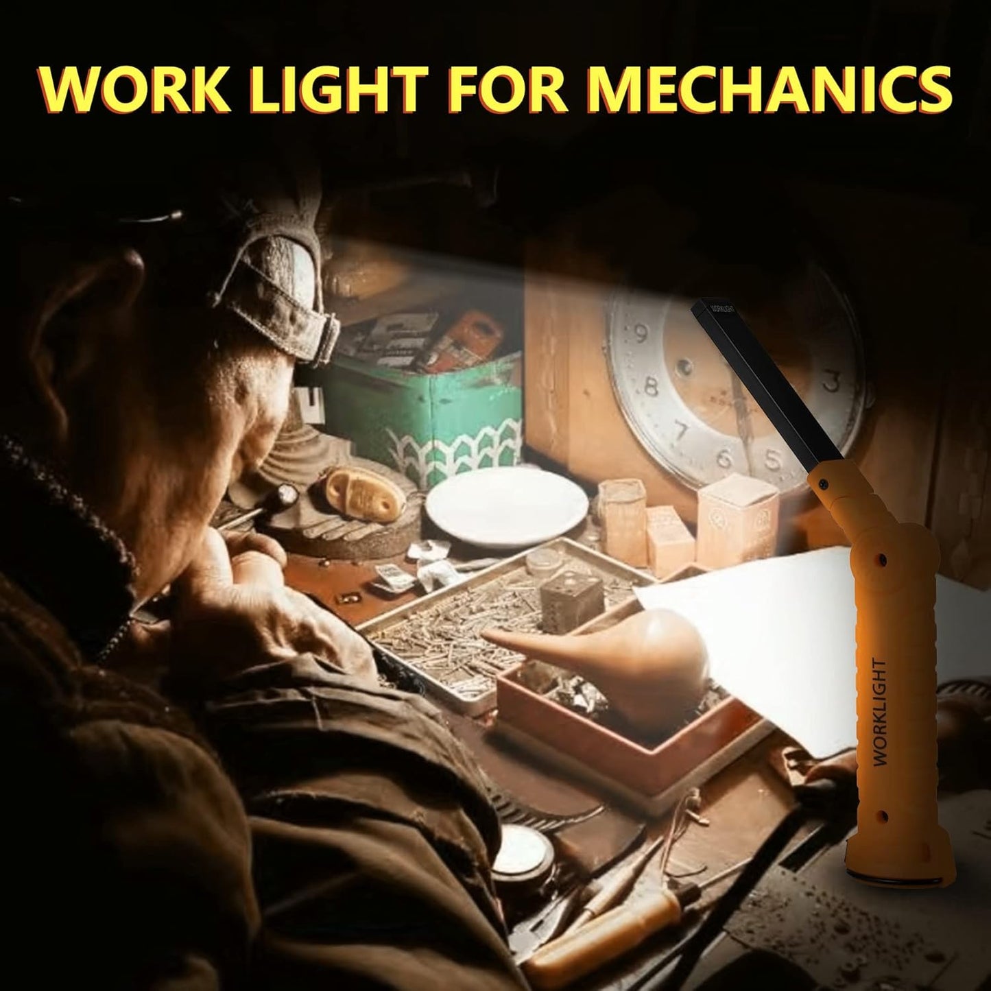 LED Worklight Flashlight, Suranew COB Rechargeable Work Lights with Magnetic Base 360 Degree Rotate and 5 Modes Portable Flood Light Inspection Construction Light for Car Repair (Yellow, 2 Pack)